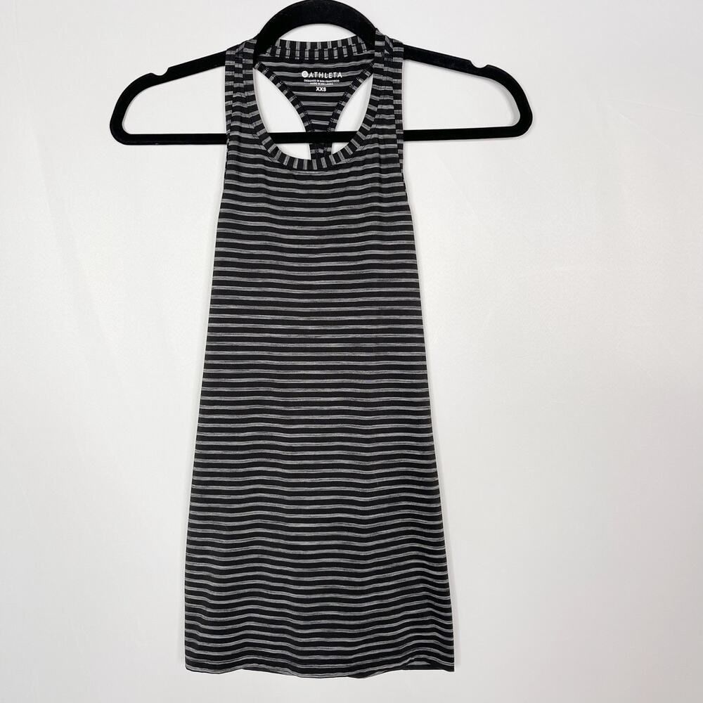 Athleta XXS Black Gray Heather Striped Chi High Neck Racerback Tank Top Workout